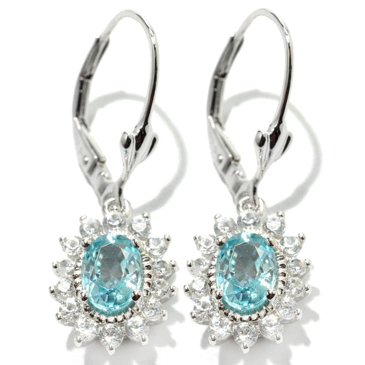925 Sterling Silver Blue Zircon,White Topaz Dangle Earring