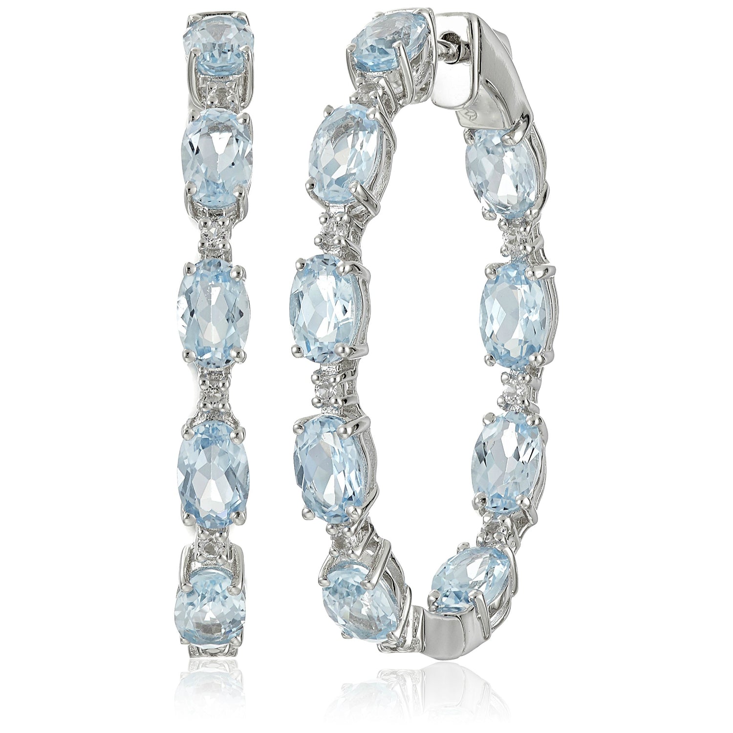 925 Sterling Silver Sky Blue Topaz,White Topaz Hoop Earring