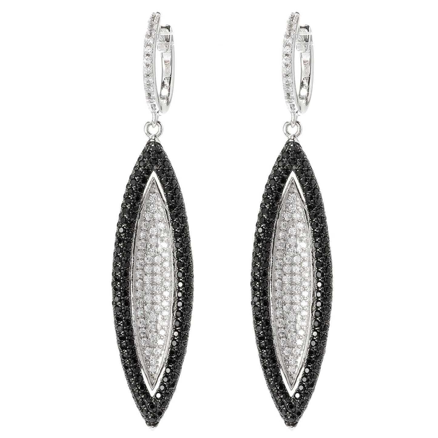 Pinctore Sterling Silver 3 3/4ct White Zircon and Black Spinel Earrings