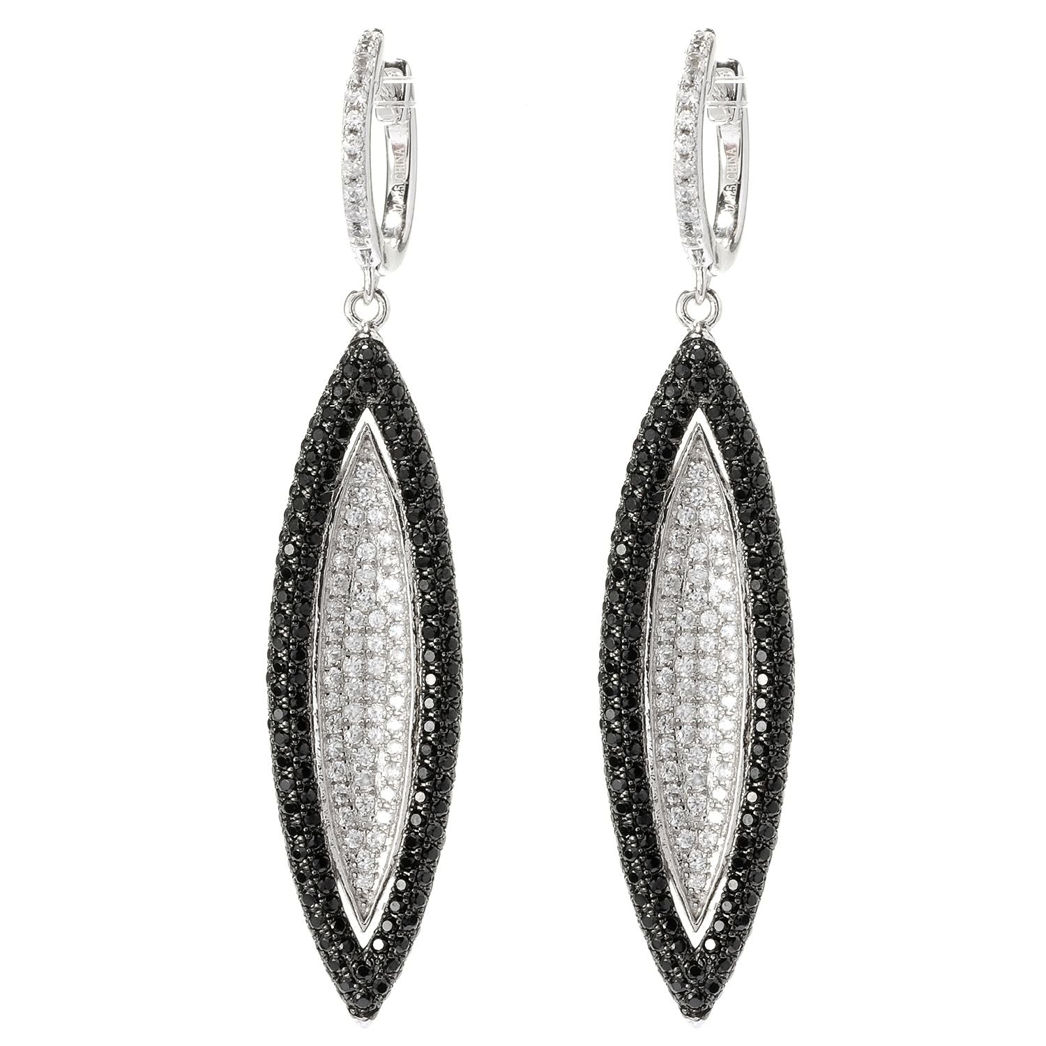 Pinctore Sterling Silver 3 3/4ct White Zircon and Black Spinel Earrings