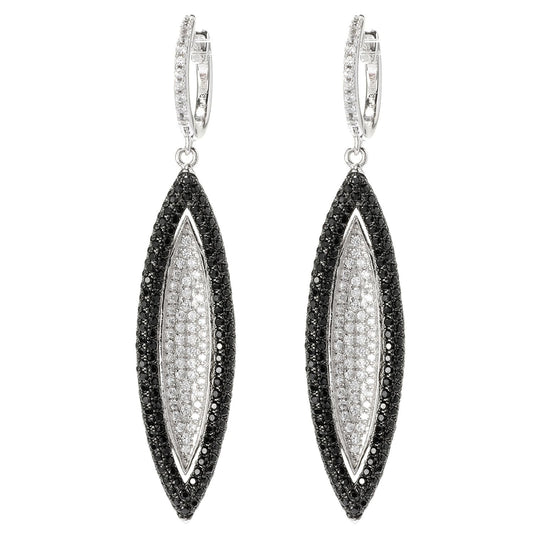 Pinctore Sterling Silver 3 3/4ct White Zircon and Black Spinel Earrings