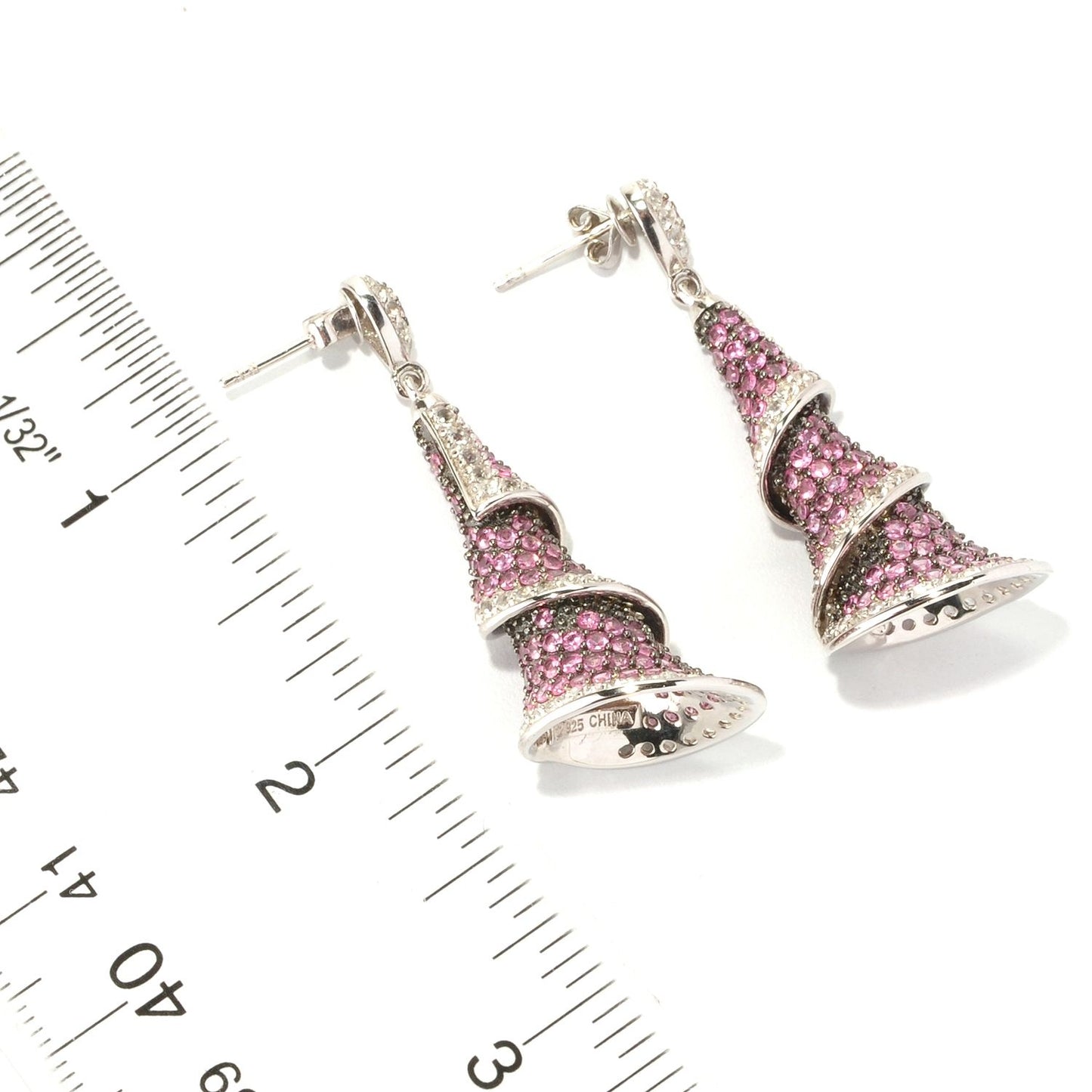 Pinctore Sterling Silver 8.29ctw Pink Spinel Drop & Dangle Earring 1.87'L