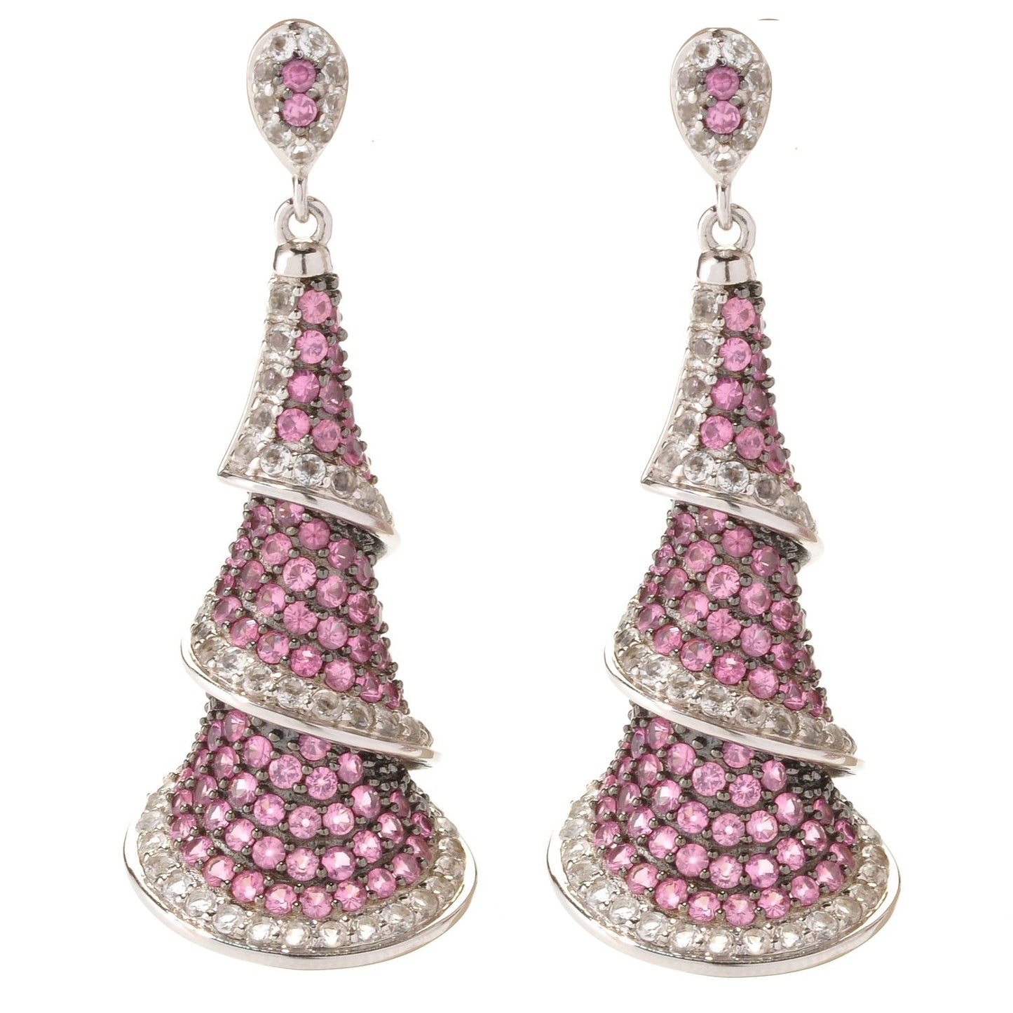 Pinctore Sterling Silver 8.29ctw Pink Spinel Drop & Dangle Earring 1.87'L