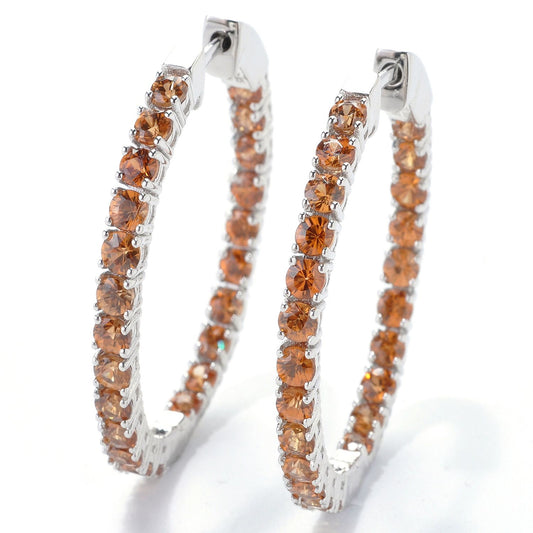 Pinctore Sterling Silver 8.2ctw Autumn Zircon Oval Hoop Earrings 1.5'L - pinctore
