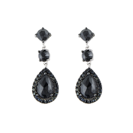 Pinctore Sterling Silver Multi-shaped Black Spinel Drop Earrings