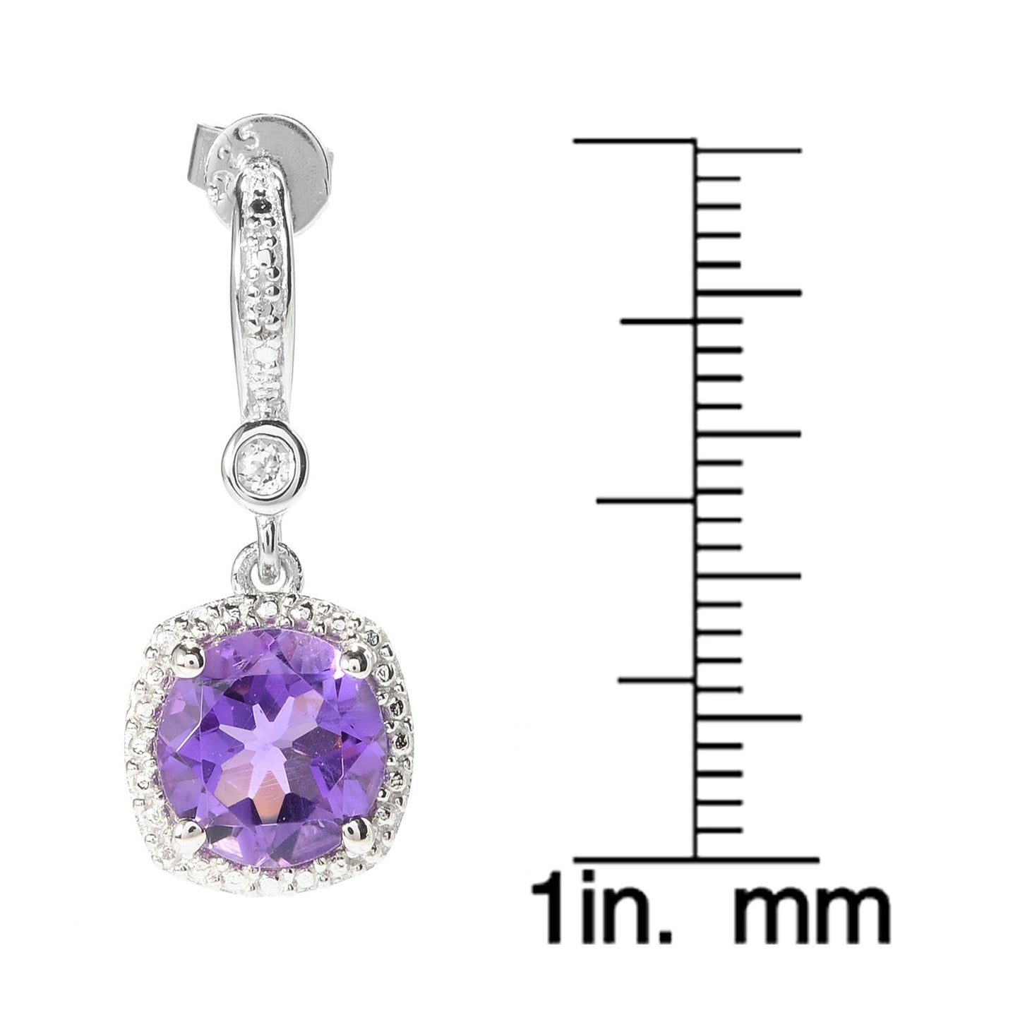 Pinctore Sterling Silver 3.34ctw African Amethyst & White Topaz Drop Earrings 1'L