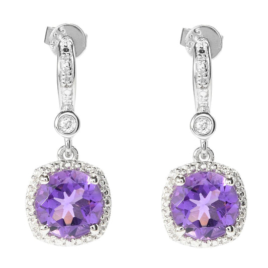 Pinctore Sterling Silver 3.34ctw African Amethyst & White Topaz Drop Earrings 1'L - pinctore