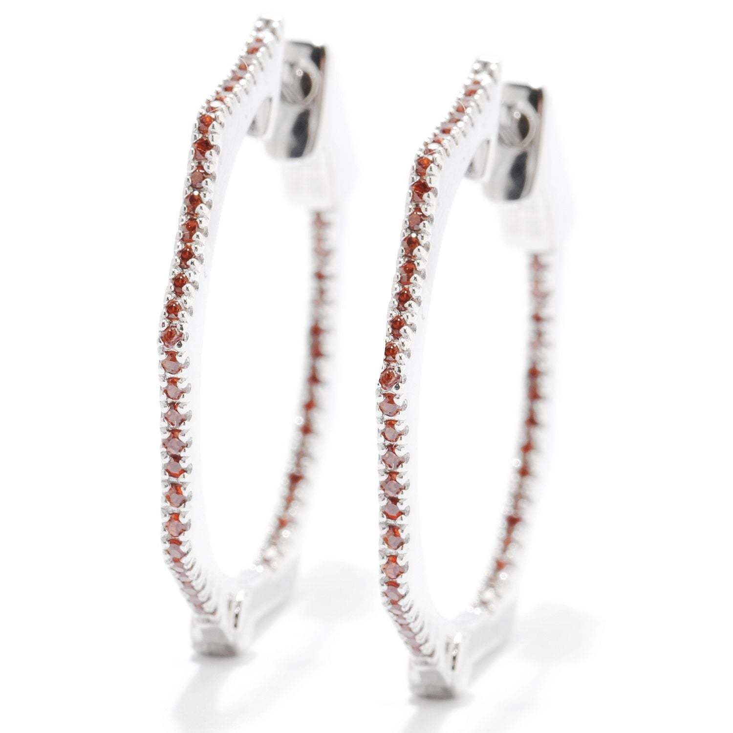 Pinctore Sterling Silver 0.89ctw Brown Zircon Hoops Earring 1.12'L - pinctore