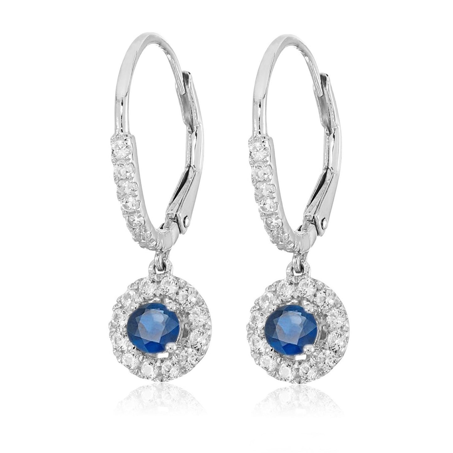 925 Sterling Silver Blue Sapphire, Created White Sapphire Dangle Earring - Pinctore