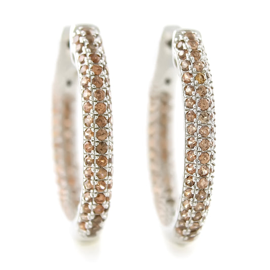 Pinctore Sterling Silver 0.73ctw Brown Zircon Hoops Earring 1.12'L