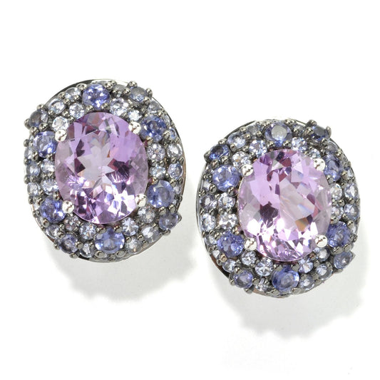 Pinctore Platinum o/Silver 12.18ctw African Amethyst Studs Earring 0.81'L - pinctore