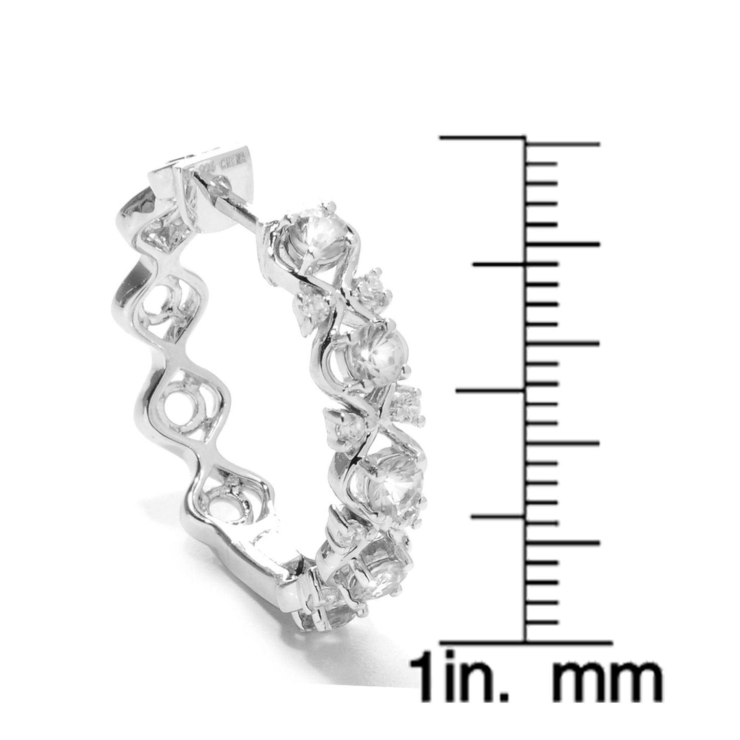 Pinctore Sterling Silver 2.24ctw White Natural Zircon Hoops Earring 1.00'L