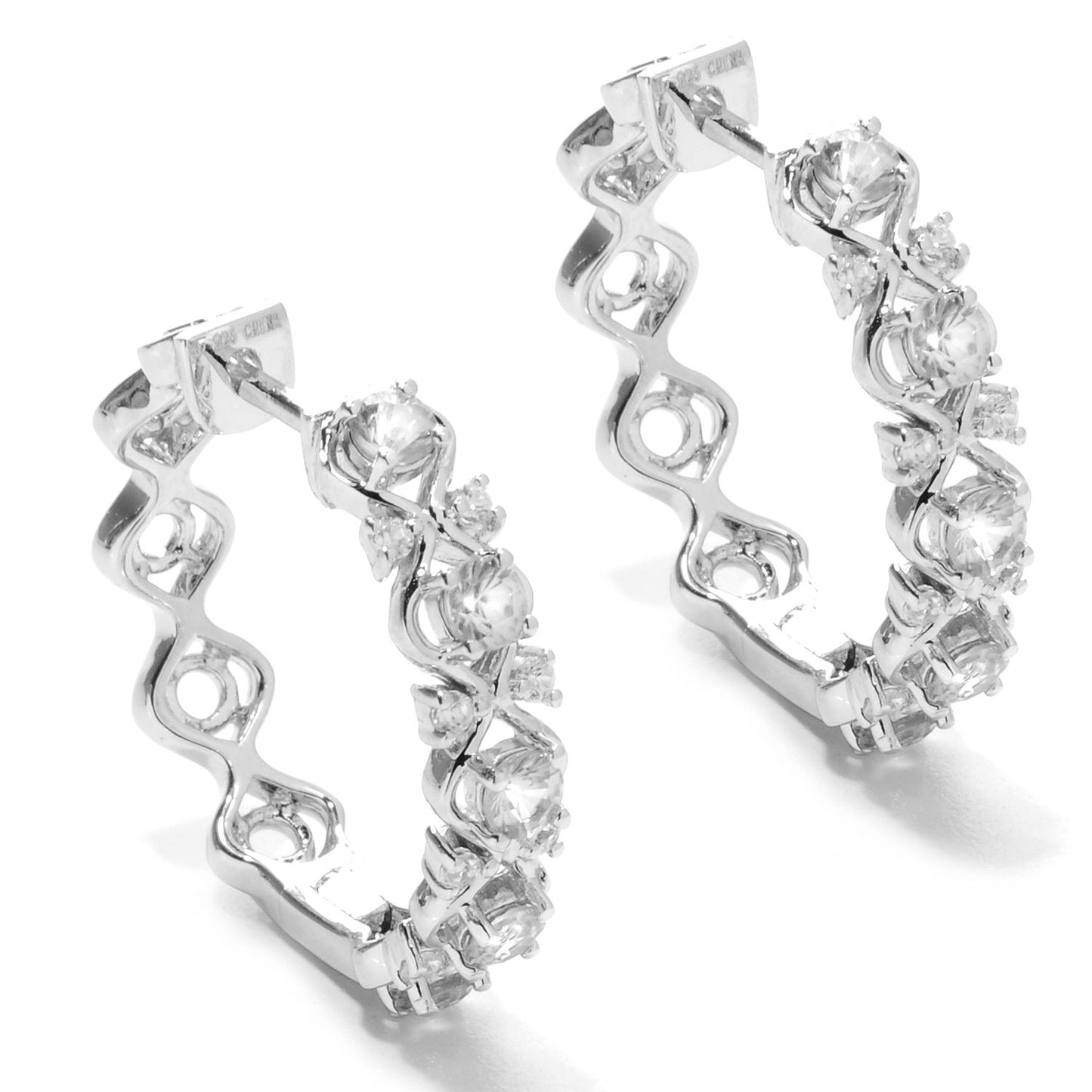 Pinctore Platinum o/Silver 2.24ctw White Natural Zircon Hoops Earring 1.00'L - pinctore