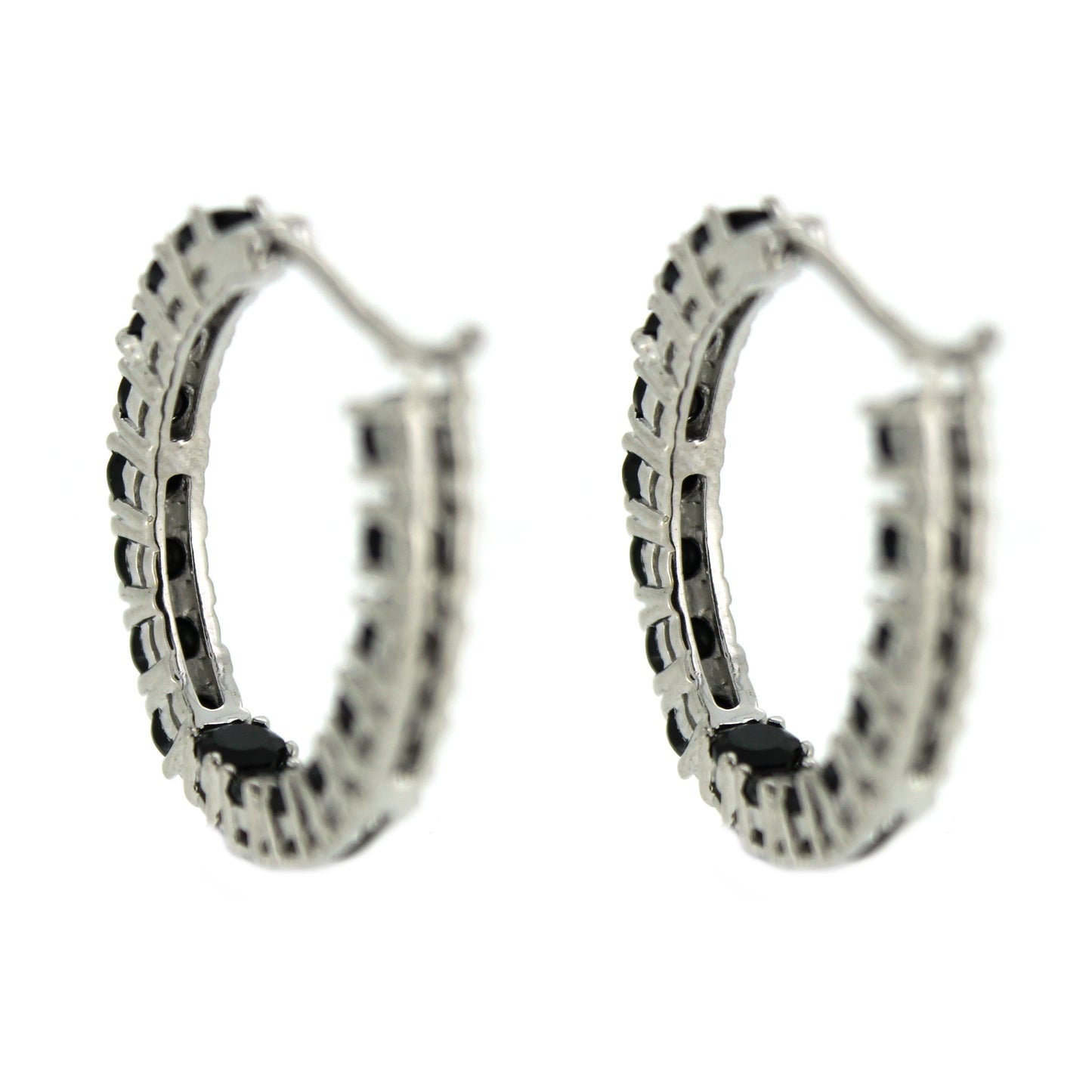 Sterling Silver 4.46Ctw Black Spinel 1" Hoop Earring - Pinctore