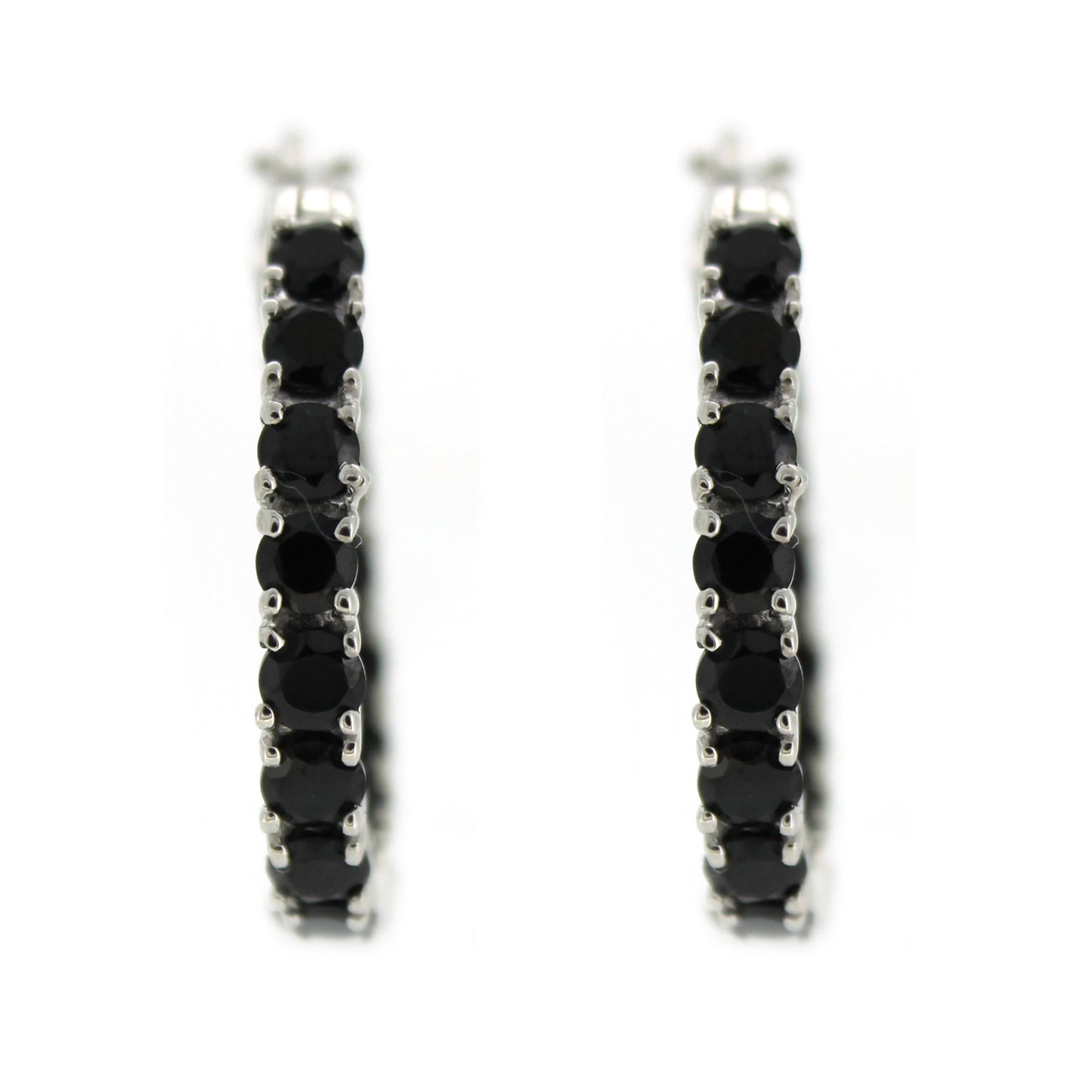Sterling Silver 4.46Ctw Black Spinel 1" Hoop Earring - Pinctore
