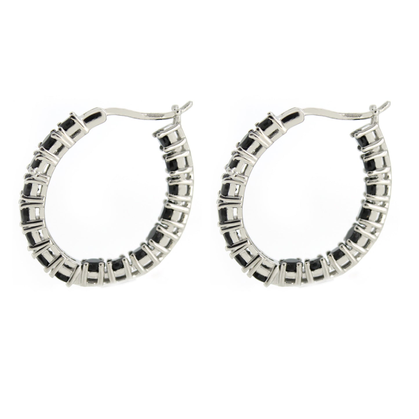 Sterling Silver 4.46Ctw Black Spinel 1" Hoop Earring - Pinctore