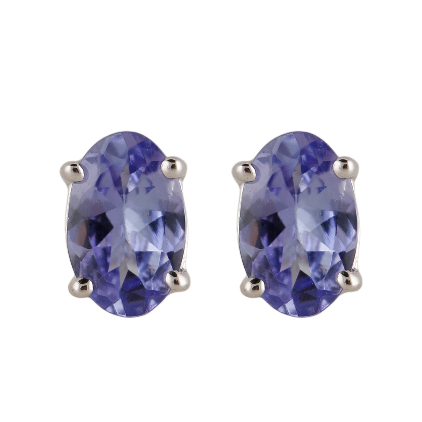 Pinctore Sterling Silver 6x4 mm Oval Shaped 0.85ctw Tanzanite Studs Earrings - pinctore