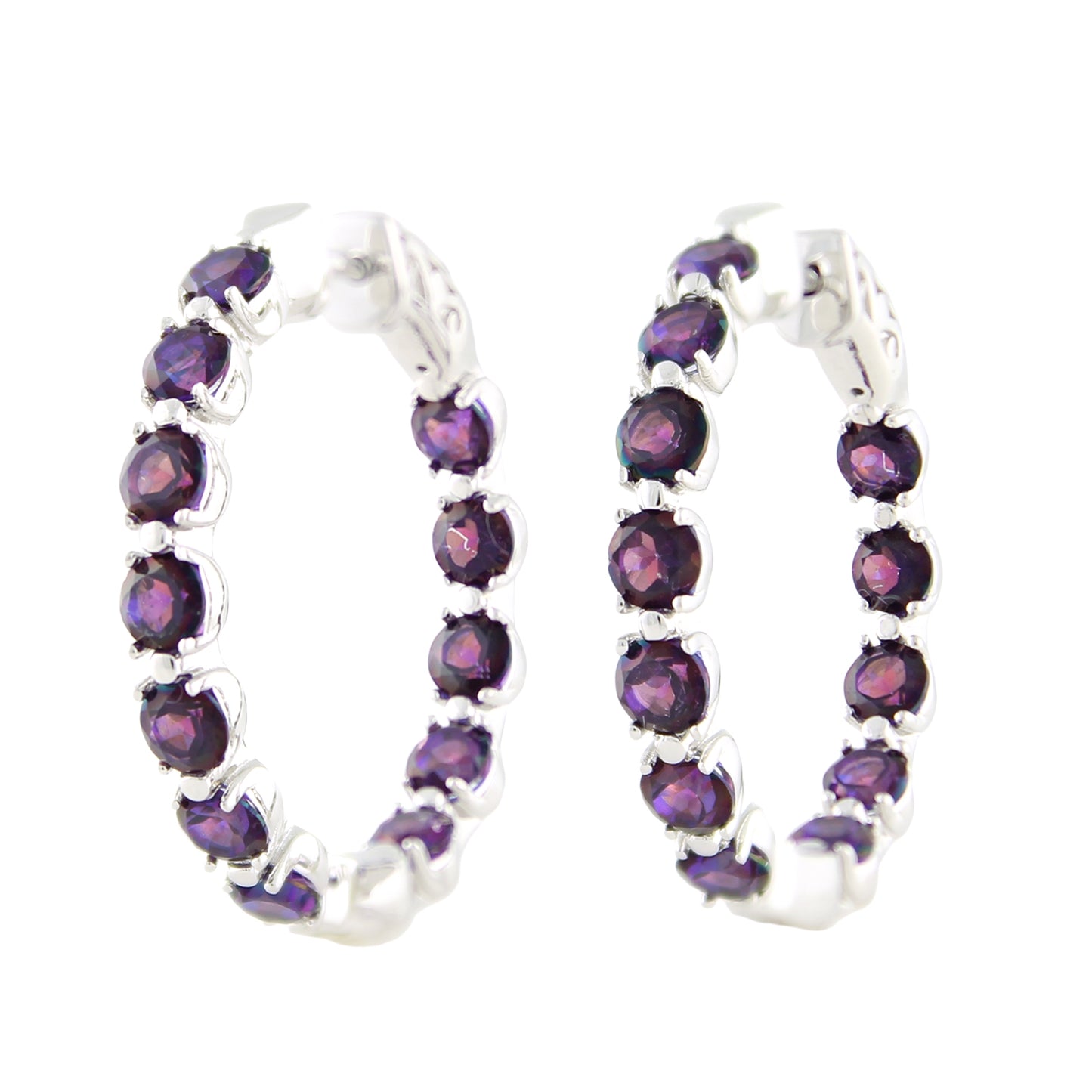 Pinctore Sterling Silver 7.58ctw Berry Topaz Hoops Earring 1.31'L - pinctore