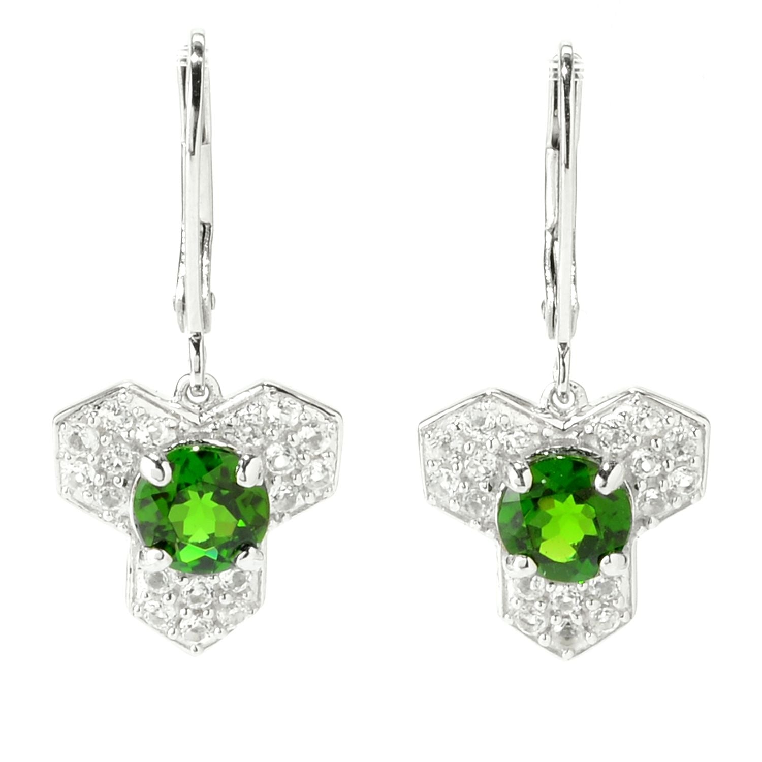 Pinctore Sterling Silver 2.17ctw Chrome Diopside White Topaz Drop & Dangle Earrings 1'L - pinctore