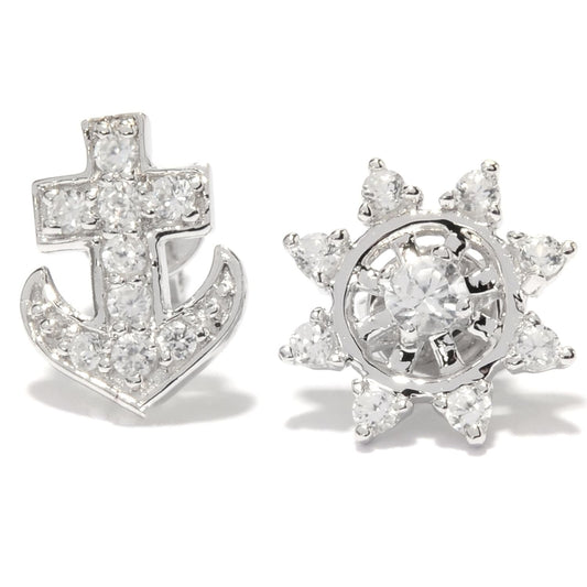 Pinctore Platinum Sterling Silver 0.47ctw White Natural Zircon Studs Earring 0.62'L