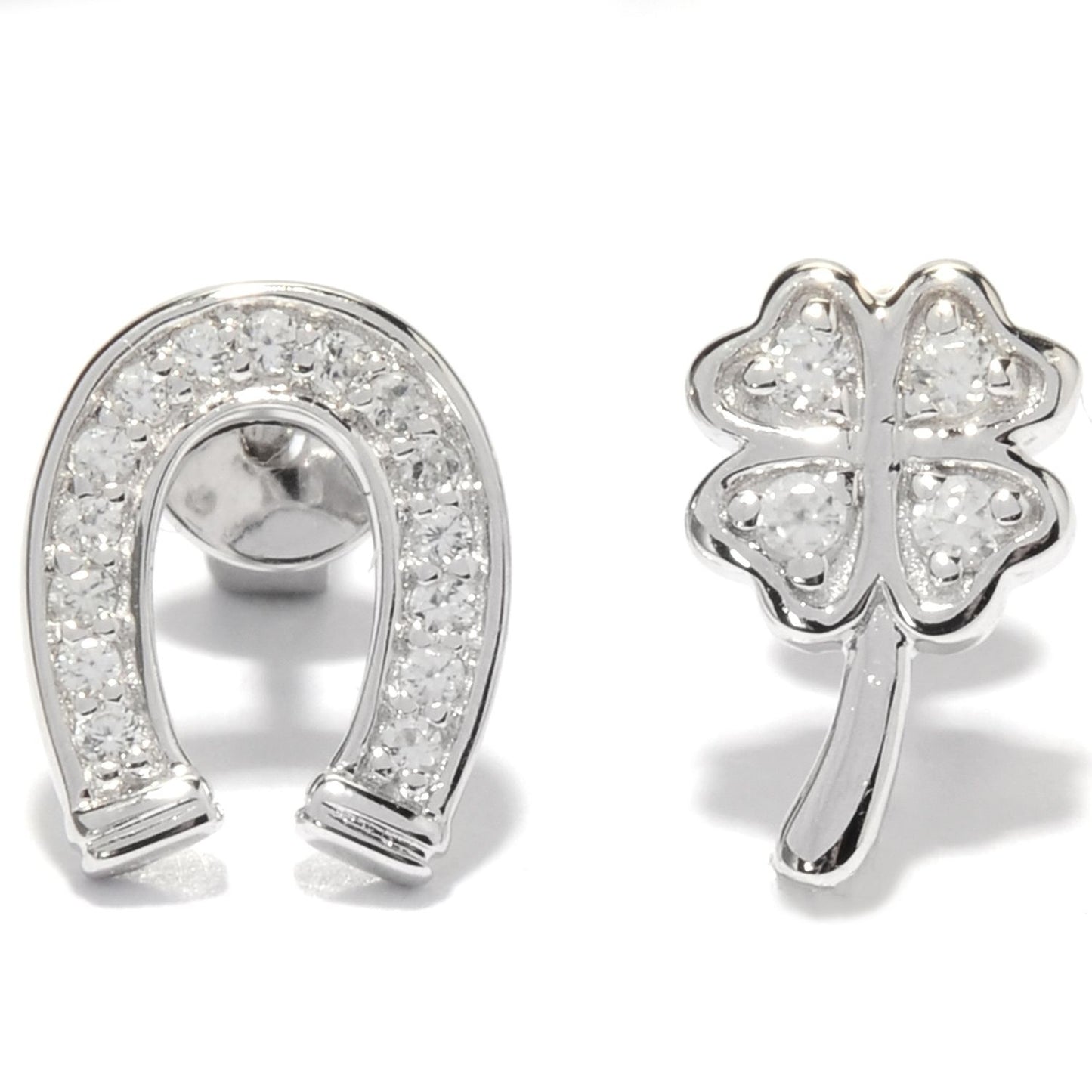 Pinctore Platinum o/Silver 0.20ctw White Natural Zircon Studs Earring 0.37'L - pinctore