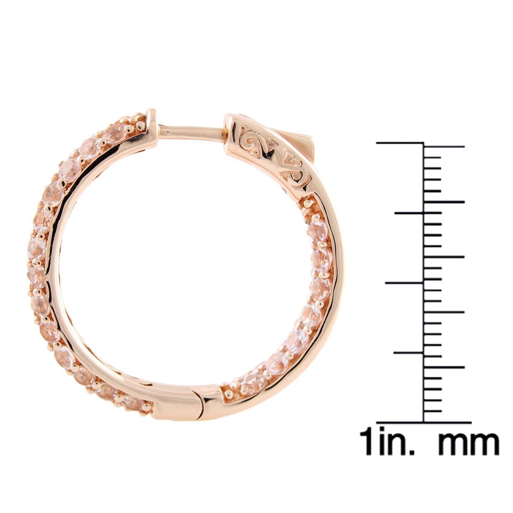 Sterling Silver Morganite Double-row Inside-out 1-inch Hoop Earring - Pinctore