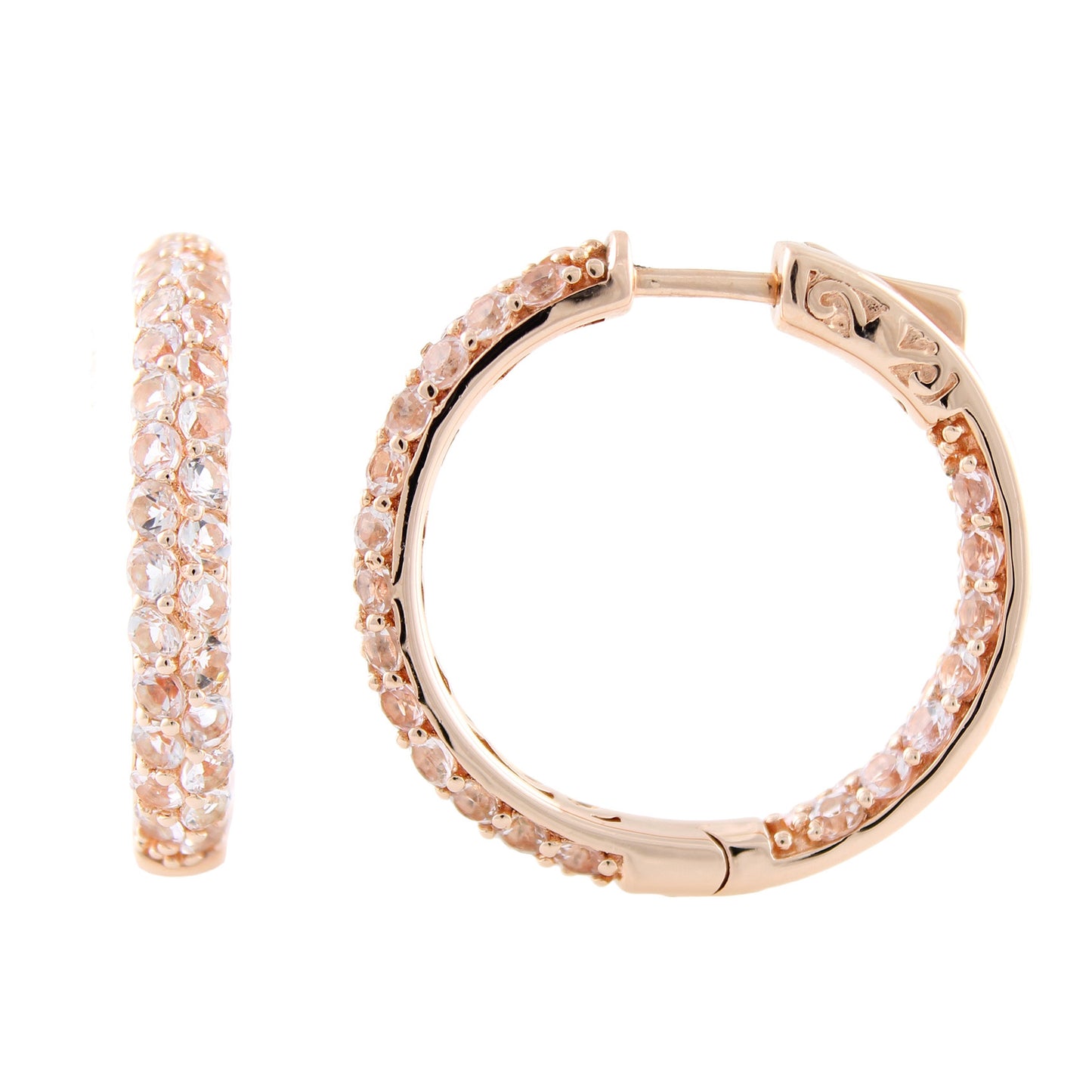 Sterling Silver Morganite Double-row Inside-out 1-inch Hoop Earring - Pinctore