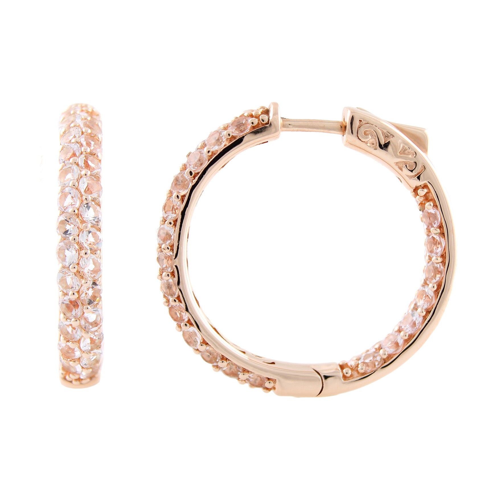 Sterling Silver Morganite Double-row Inside-out 1-inch Hoop Earring - Pinctore