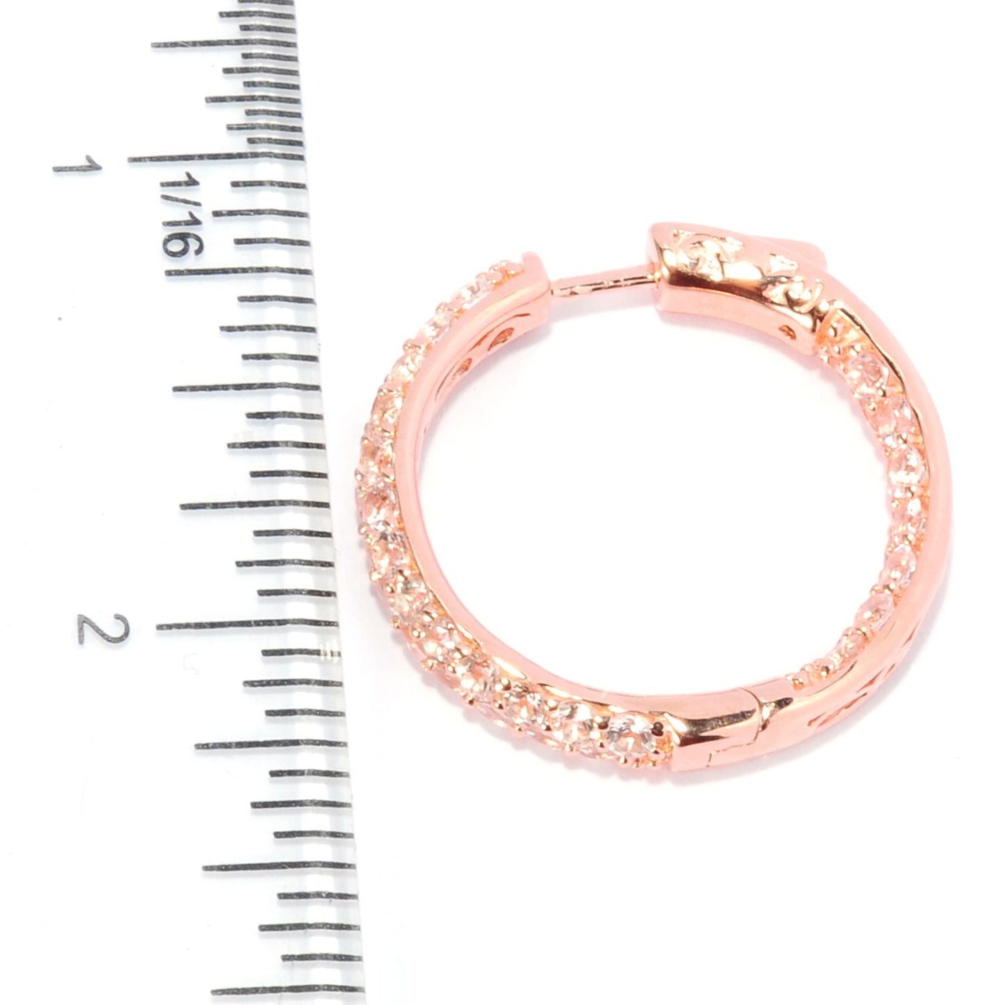 Sterling Silver Morganite Double-row Inside-out 1-inch Hoop Earring - Pinctore