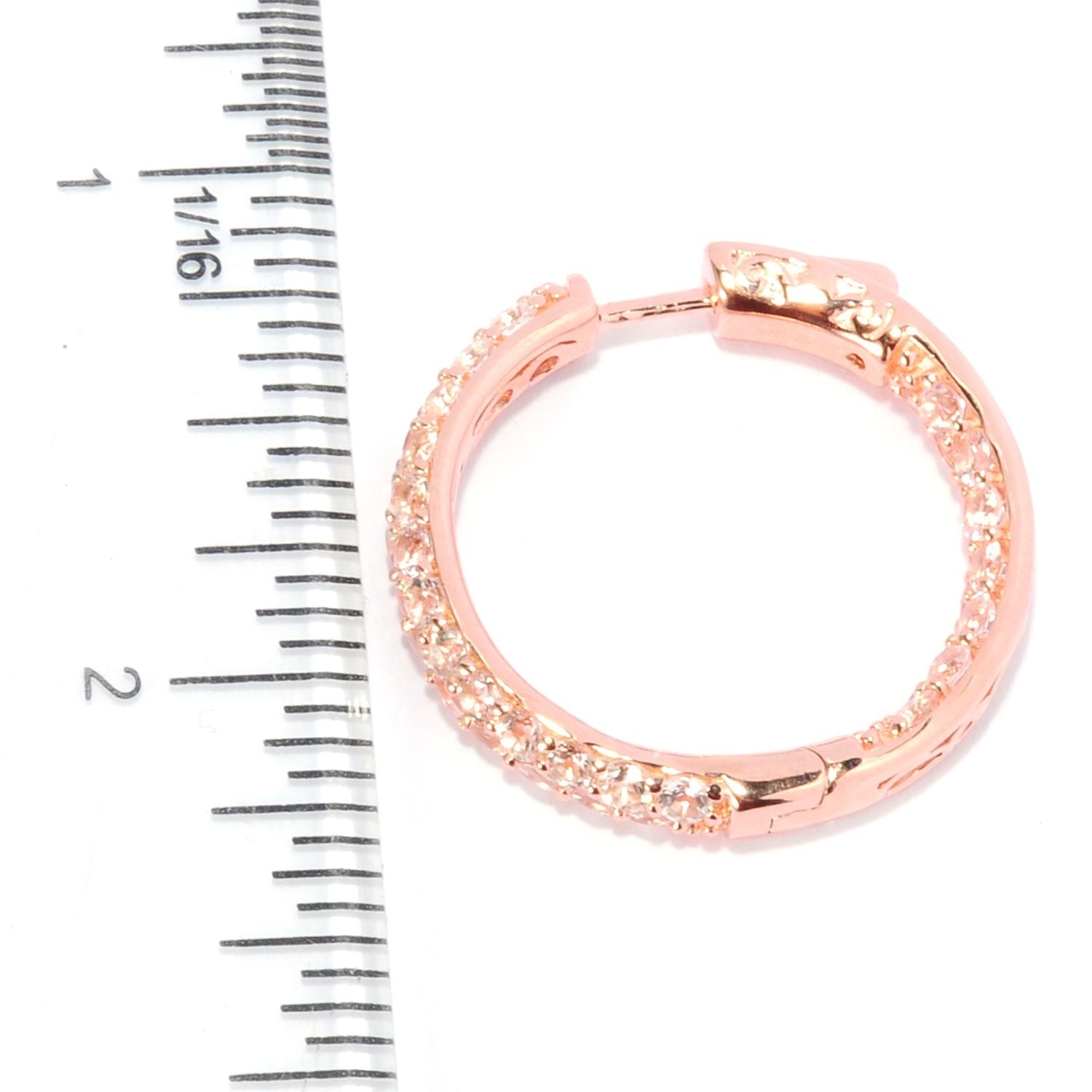 Sterling Silver Morganite Double-row Inside-out 1-inch Hoop Earring - Pinctore