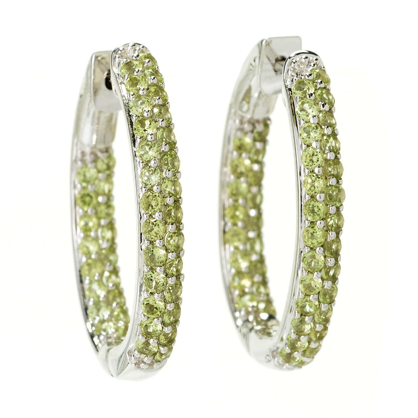 Pinctore Sterling Silver Pave Peridot Inside-out Hoop Earrings - pinctore