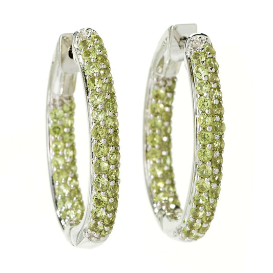 Pinctore Sterling Silver Pave Peridot Inside-out Hoop Earrings - pinctore
