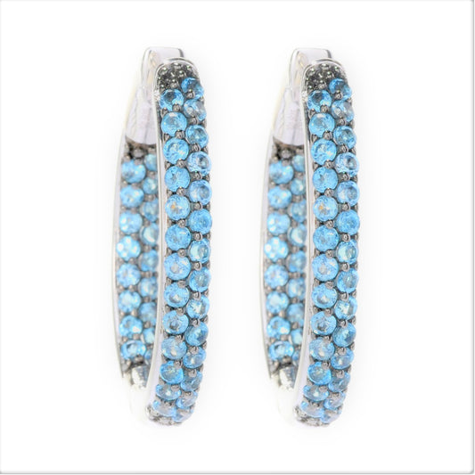 925 Sterling Silver Swiss Blue Topaz Hoop Earring