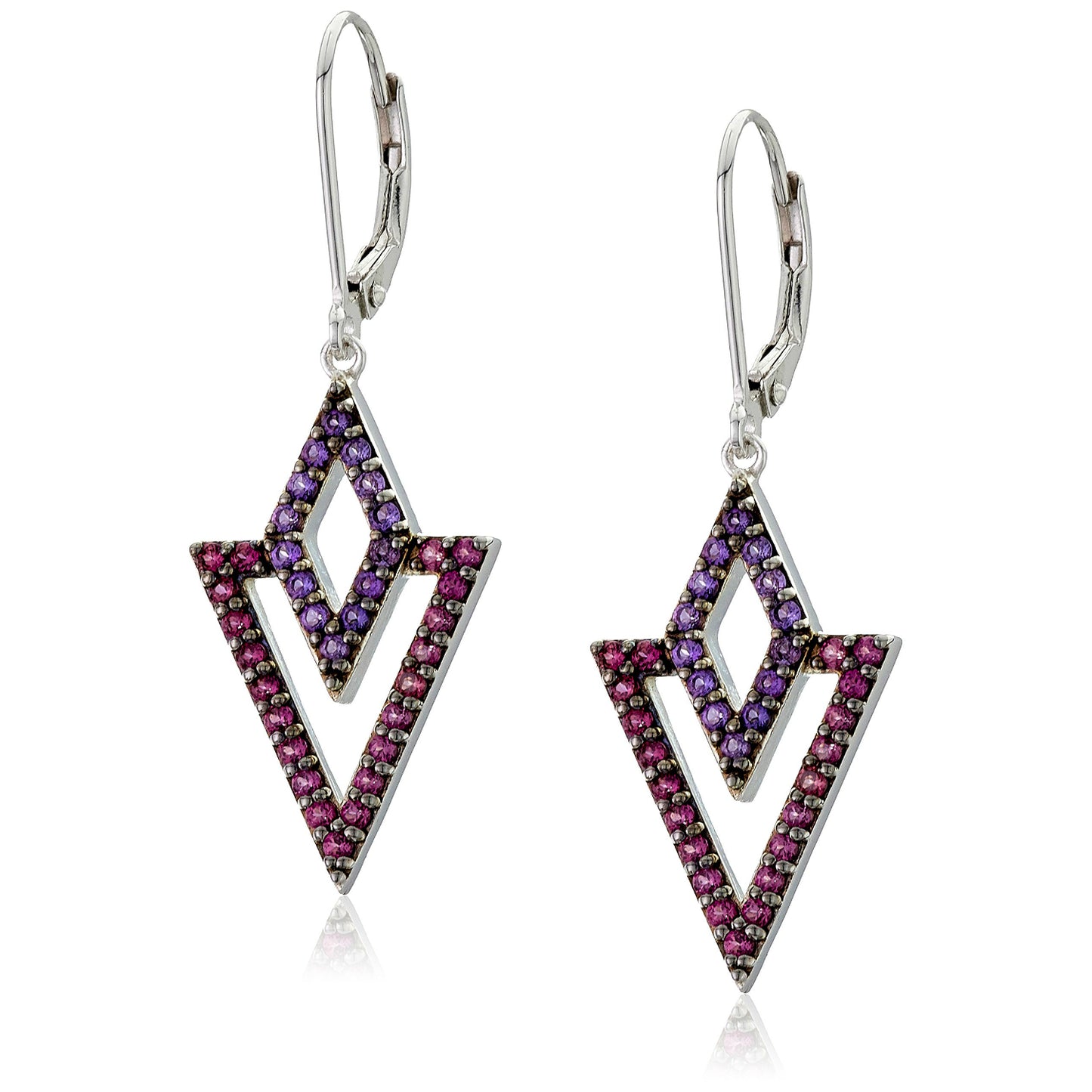 925 Sterling Silver African Amethyst,Rhodolite Garnet Dangle Earring