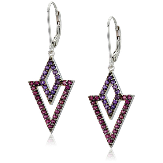 925 Sterling Silver African Amethyst,Rhodolite Garnet Dangle Earring