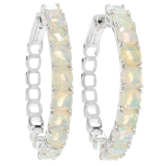 Pinctore Sterling Silver 1.25" Ethiopian Opal Clicker Back Hoop Earrings - pinctore