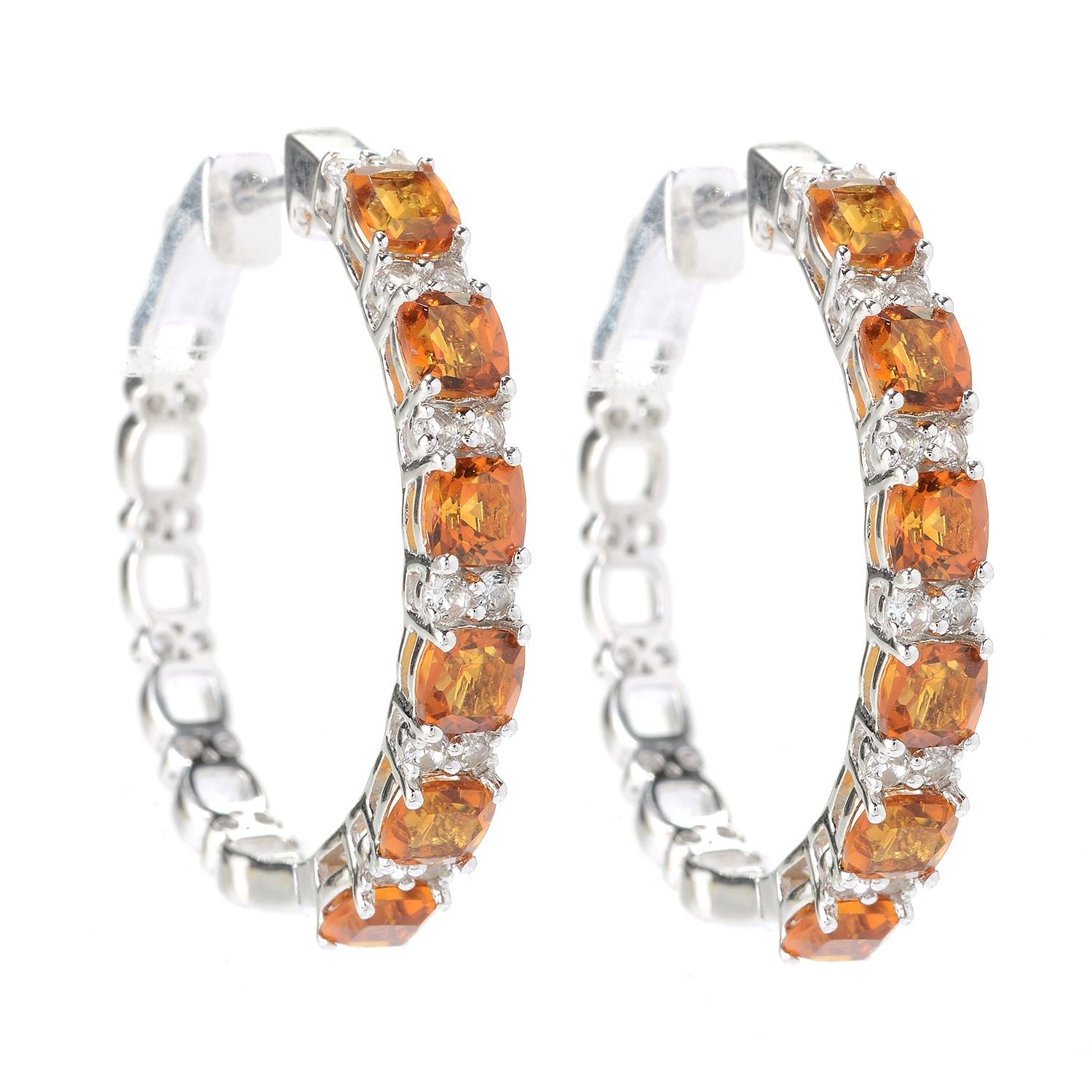 Pinctore Rhodium o/Sterling Silver 3.58ctw Citrine & White Topaz Hoop Earrings 1'L - pinctore