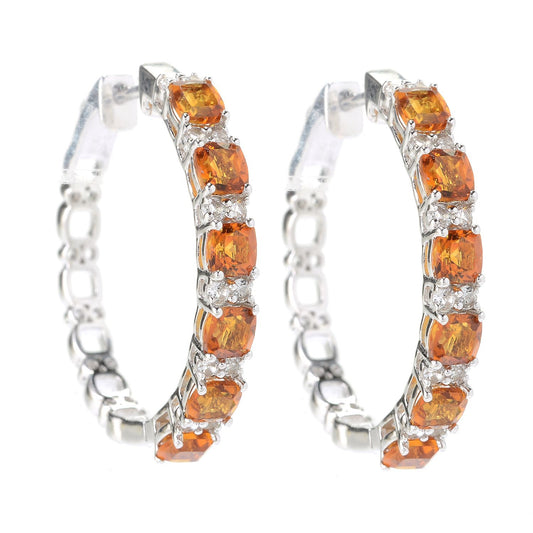 Pinctore Rhodium o/Sterling Silver 3.58ctw Citrine & White Topaz Hoop Earrings 1'L - pinctore