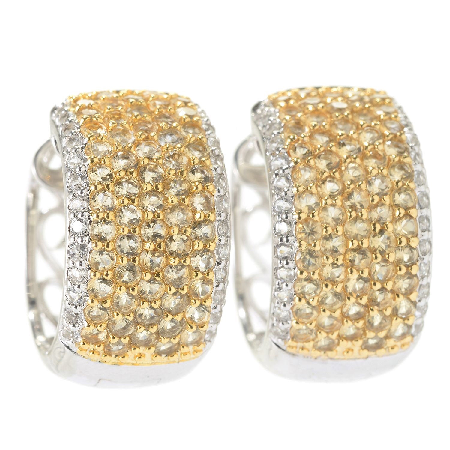 Sterling Silver 4.5ctw Citrine Small Wide Huggie Hoop Earring 0.8"L - Pinctore