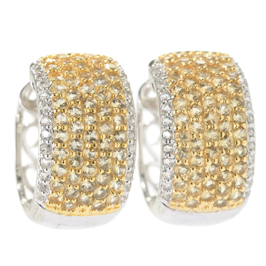 Sterling Silver 4.5ctw Citrine Small Wide Huggie Hoop Earring 0.8"L - Pinctore