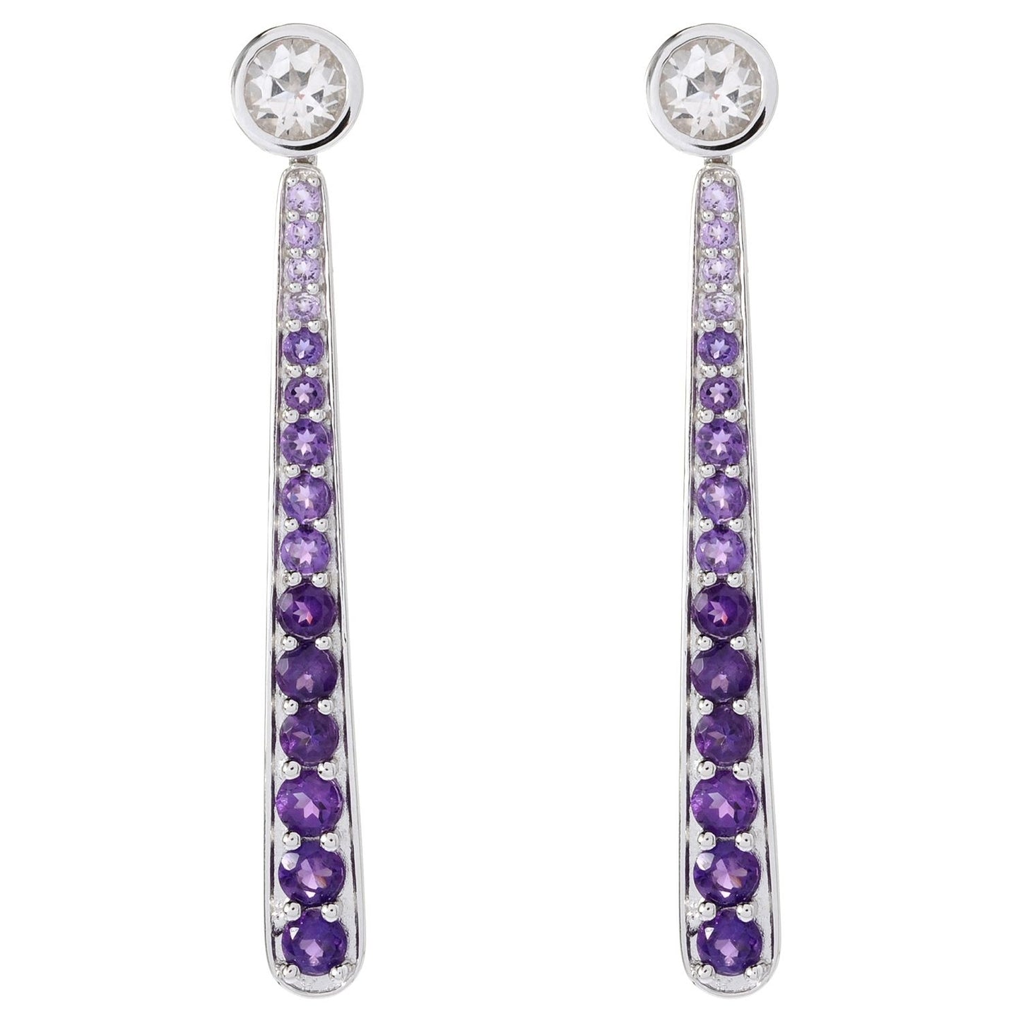Pinctore SS/ 2.15ctw White Topaz Stud Earrings w/ 3.4ctw Amethyst Earring Jackets 2.25'L - pinctore