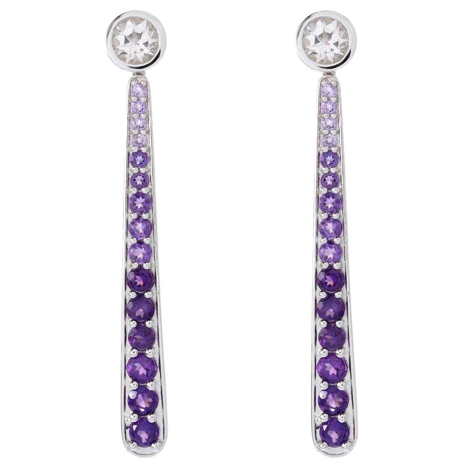 Pinctore SS/ 2.15ctw White Topaz Stud Earrings w/ 3.4ctw Amethyst Earring Jackets 2.25'L - pinctore