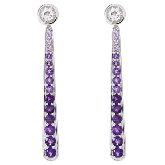 Pinctore SS/ 2.15ctw White Topaz Stud Earrings w/ 3.4ctw Amethyst Earring Jackets 2.25'L - pinctore