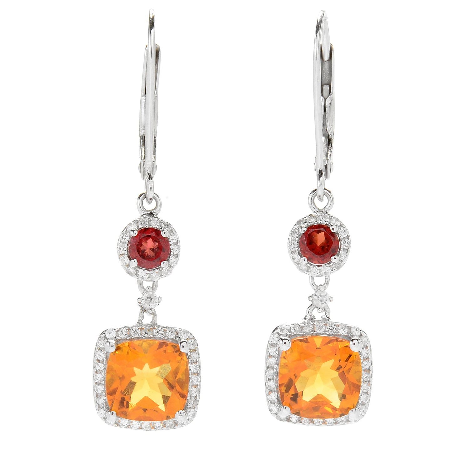 Pinctore SS Two Tone Cushion Cut Leaver Back Earring Citrine/Mozambique Garnet