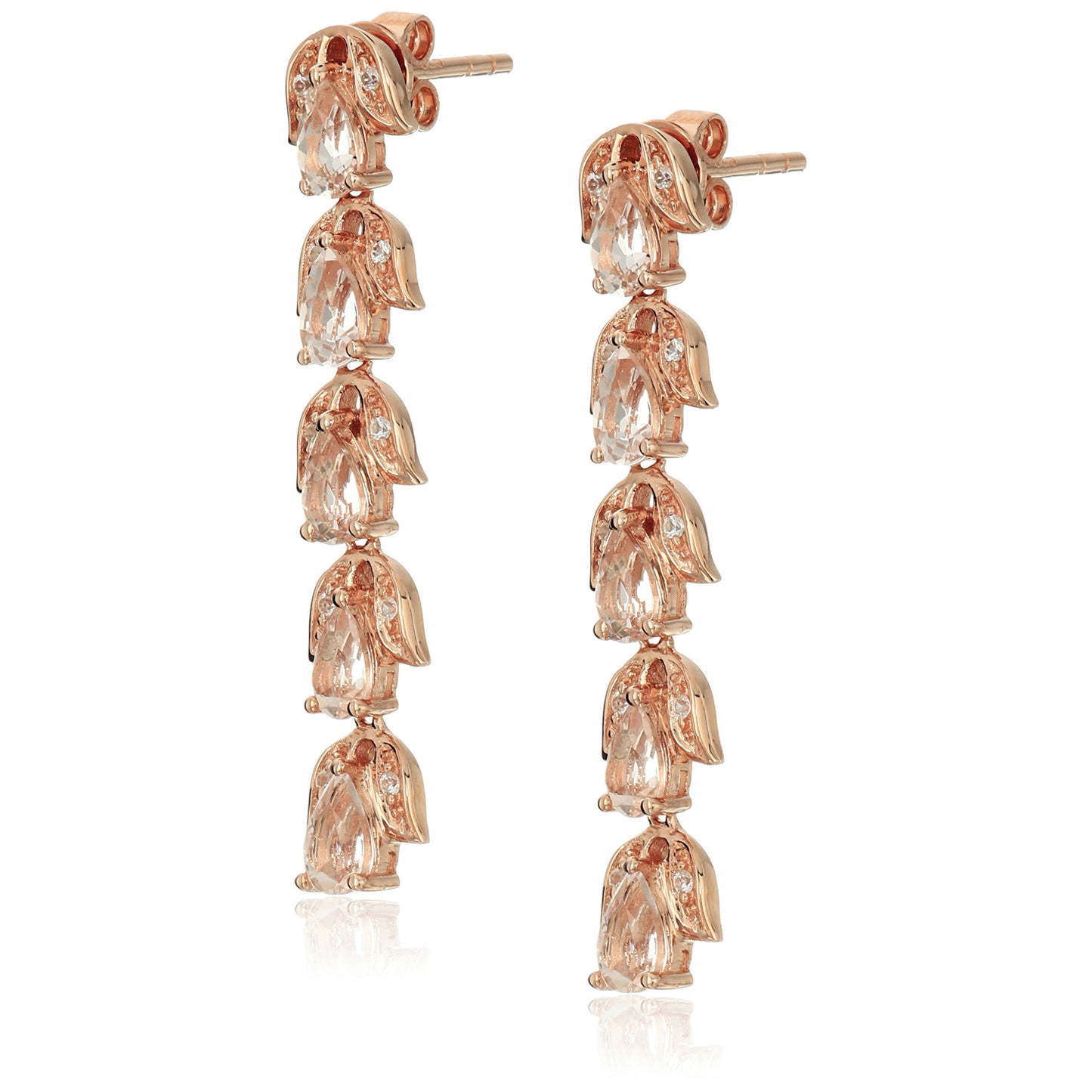 925 Sterling Silver Morganite, Diamond Dangle Earring