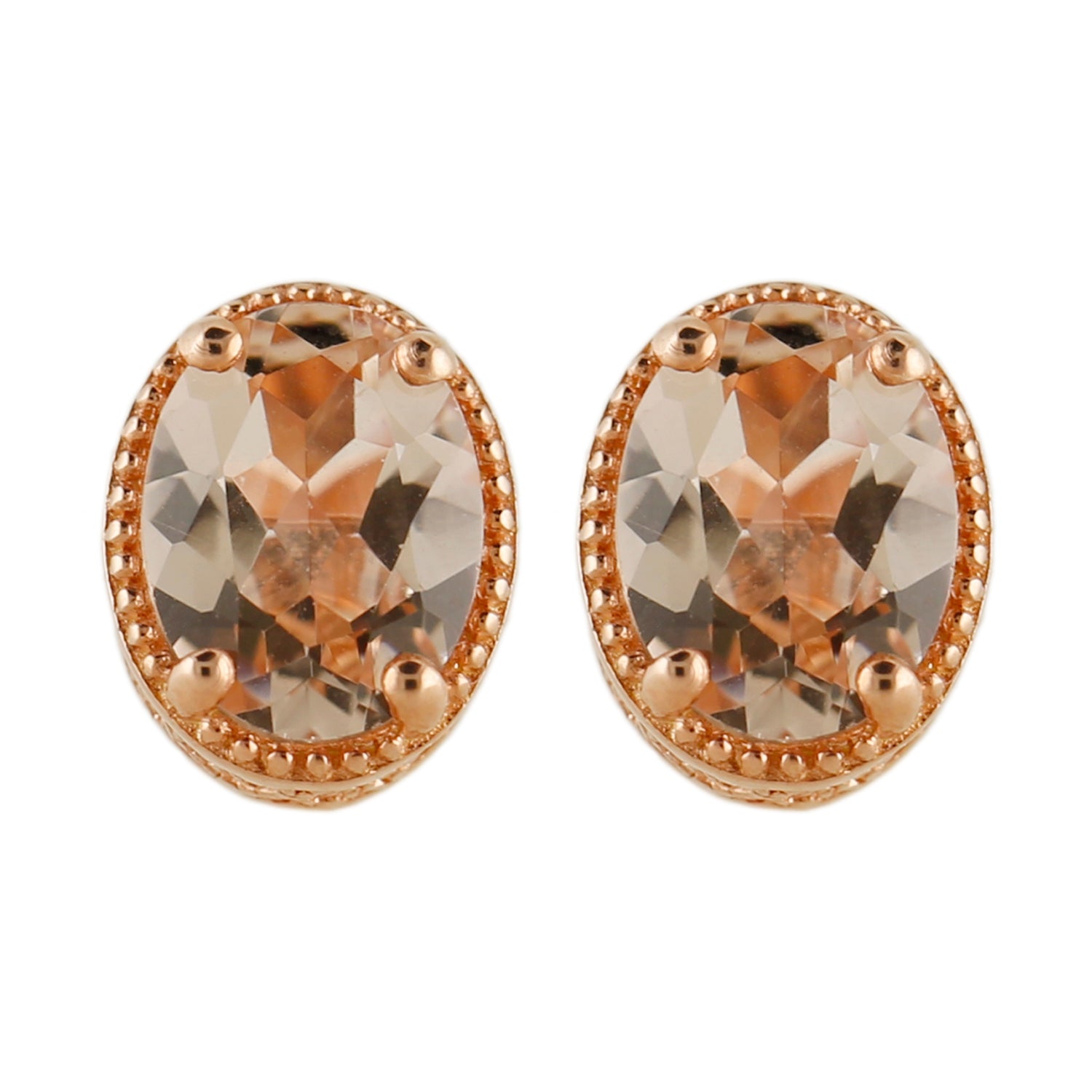 Pinctore 14K Rose Vermeil 2.23ctw Morganite Oval Shaped Studs Earrings