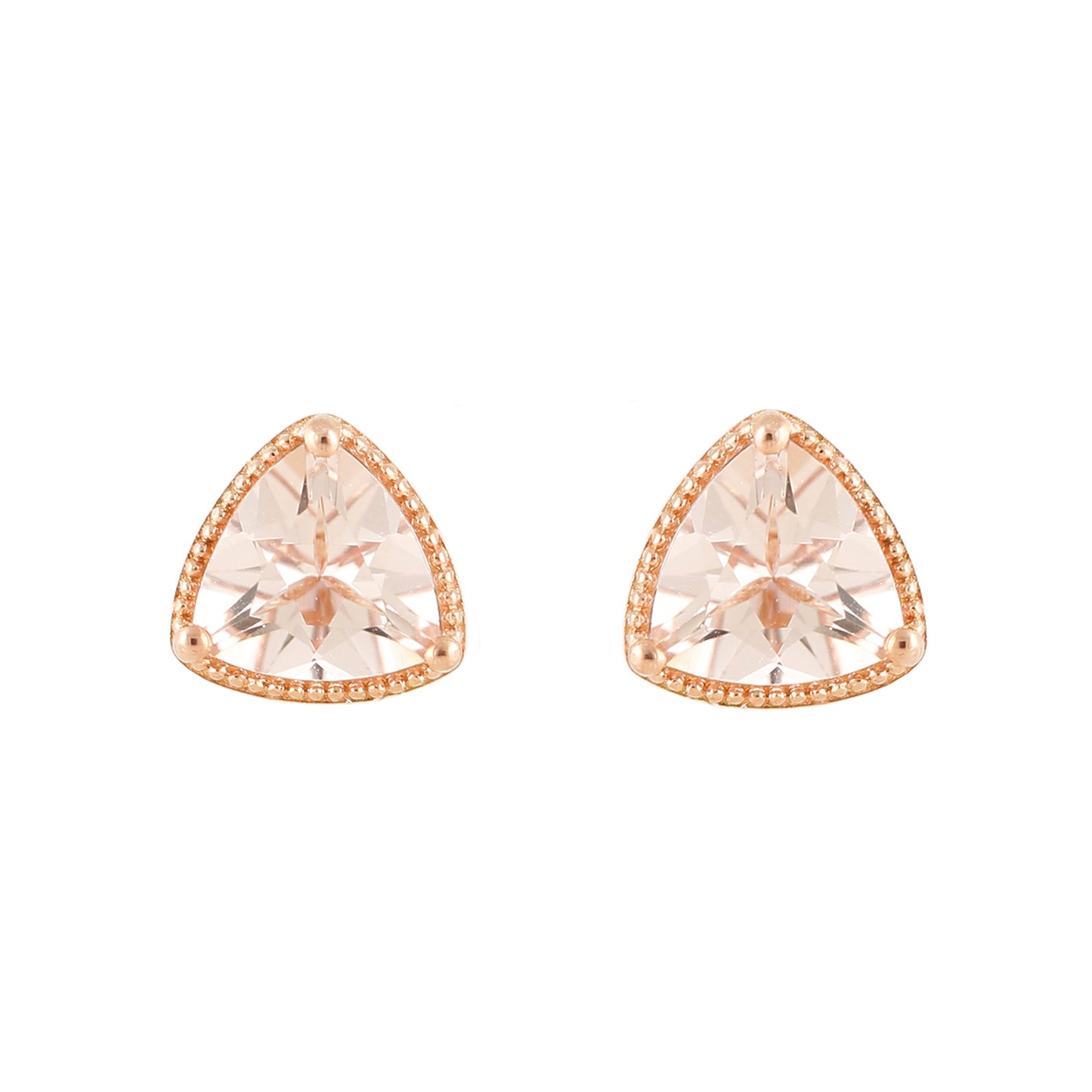Pinctore 14K Rose Gold Over Sterling Silver 2ctw Morganite Triangle Shaped Stud Earrings - pinctore