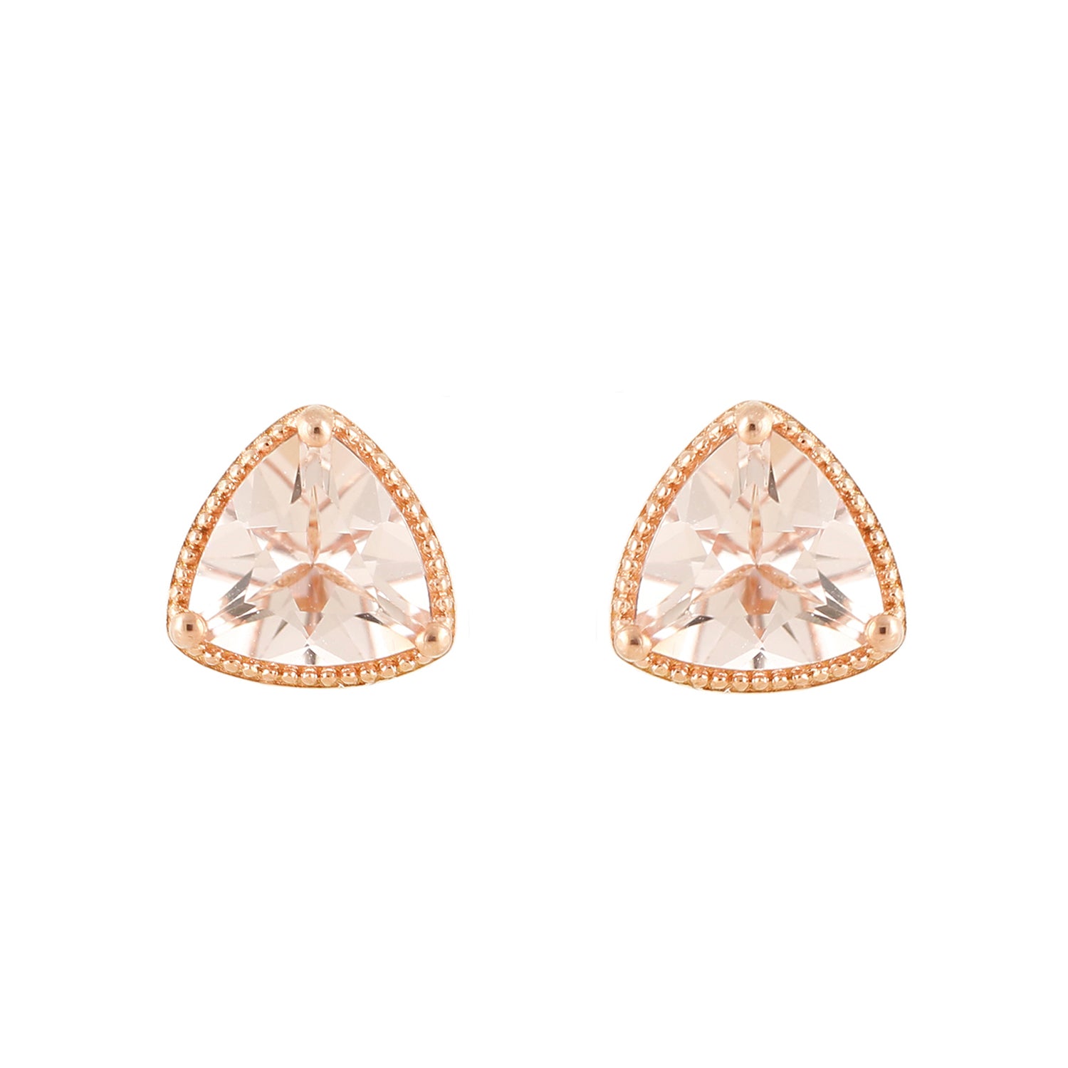 Pinctore 14K Rose Gold Over Sterling Silver 2ctw Morganite Triangle Shaped Stud Earrings - pinctore