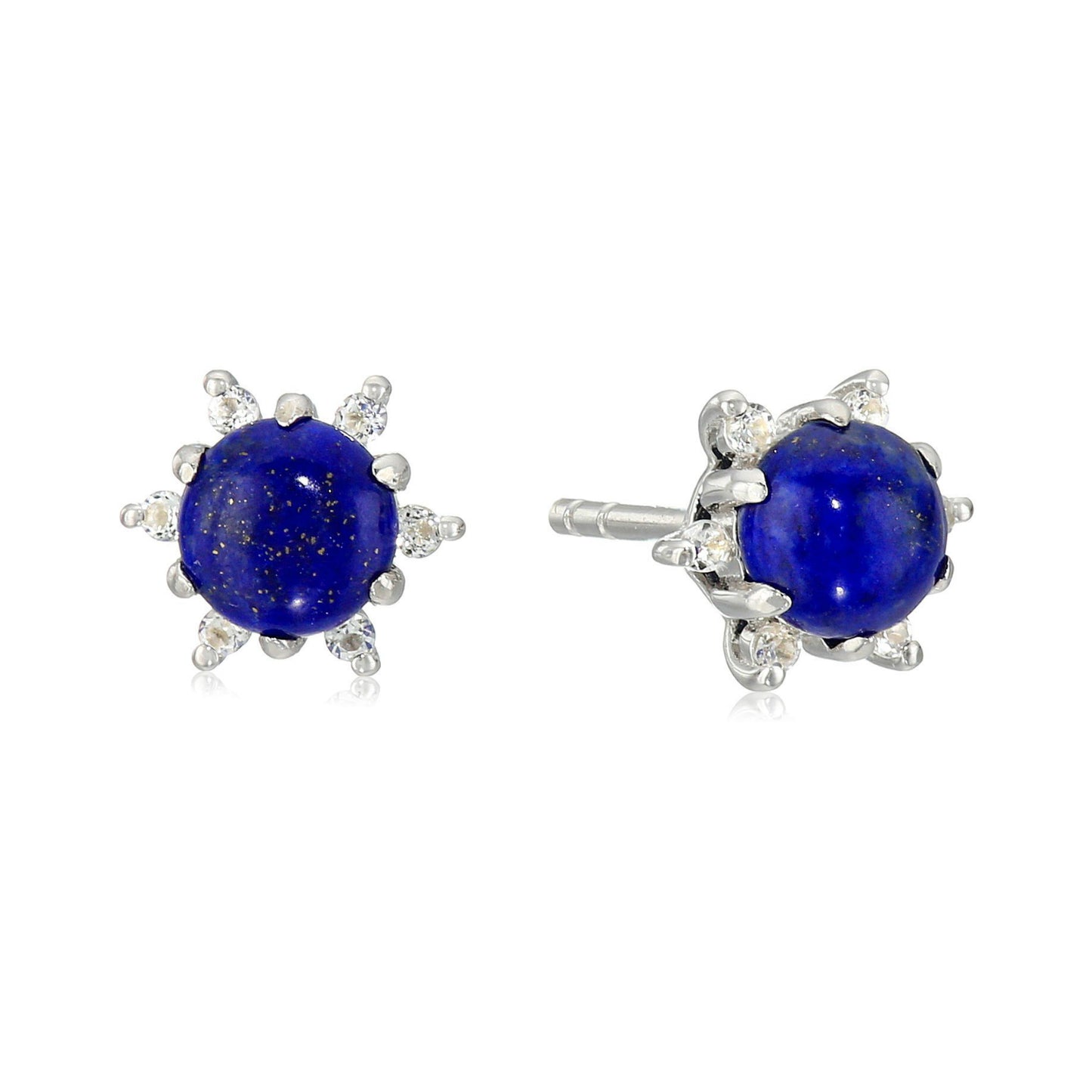 Sterling Silver Lapis Halo Stud Earrings - pinctore
