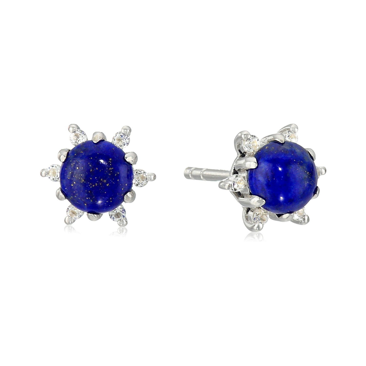 Sterling Silver Lapis Halo Stud Earrings - pinctore